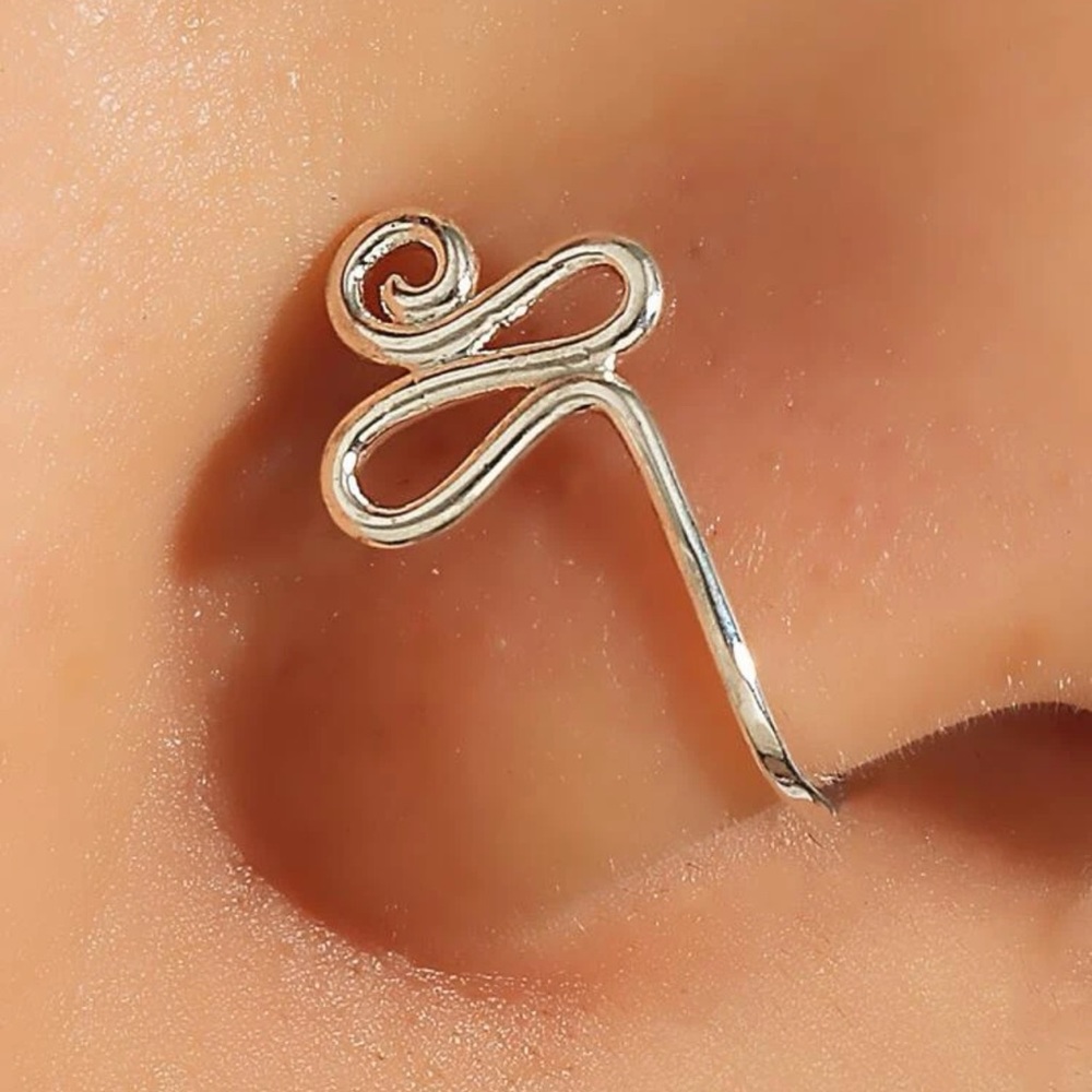 ⭐️ Awesome Artsy Metallic Squiggly Pierce-less Nose Ring ⭐️